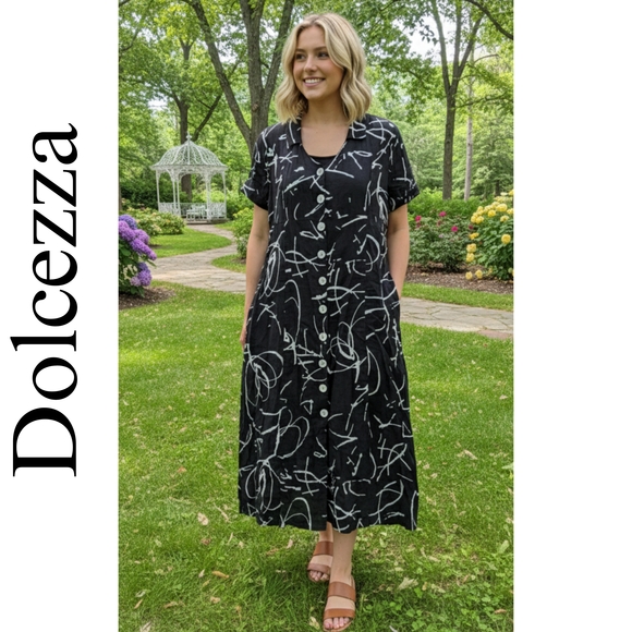 Dolcezza Dresses & Skirts - Lovely 100% Linen - Dolcezza Black & White Abstract Maxi Dress  XL